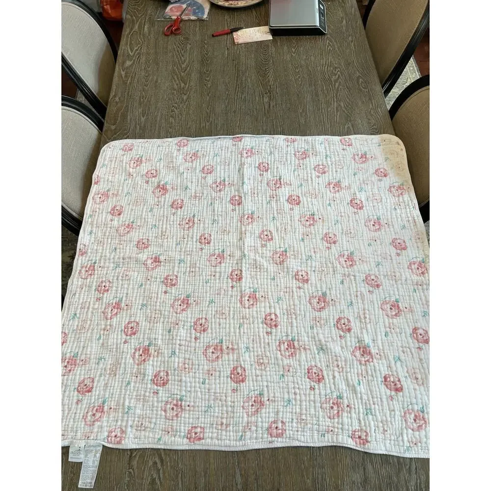 Aden & Anais Pink White Teal Floral Reversible Muslin Cotton 4 Ply Dream Blanket